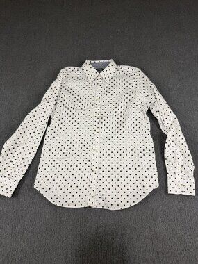 Chaps Womens White & Navy Polka Dot Long Sleeve Button-Up Shirt M